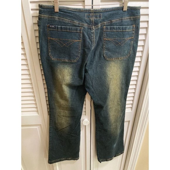 Y2K 90s Style Revolt Jeans Co Low Rise Dark Wash Fit and Flare Leg Jeans - Picture 2 of 6